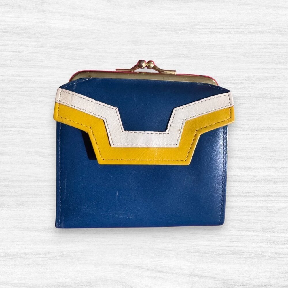 Vintage Princess Gardner Blue Cowhide Leather Wallet Coin Purse Co Colorblock